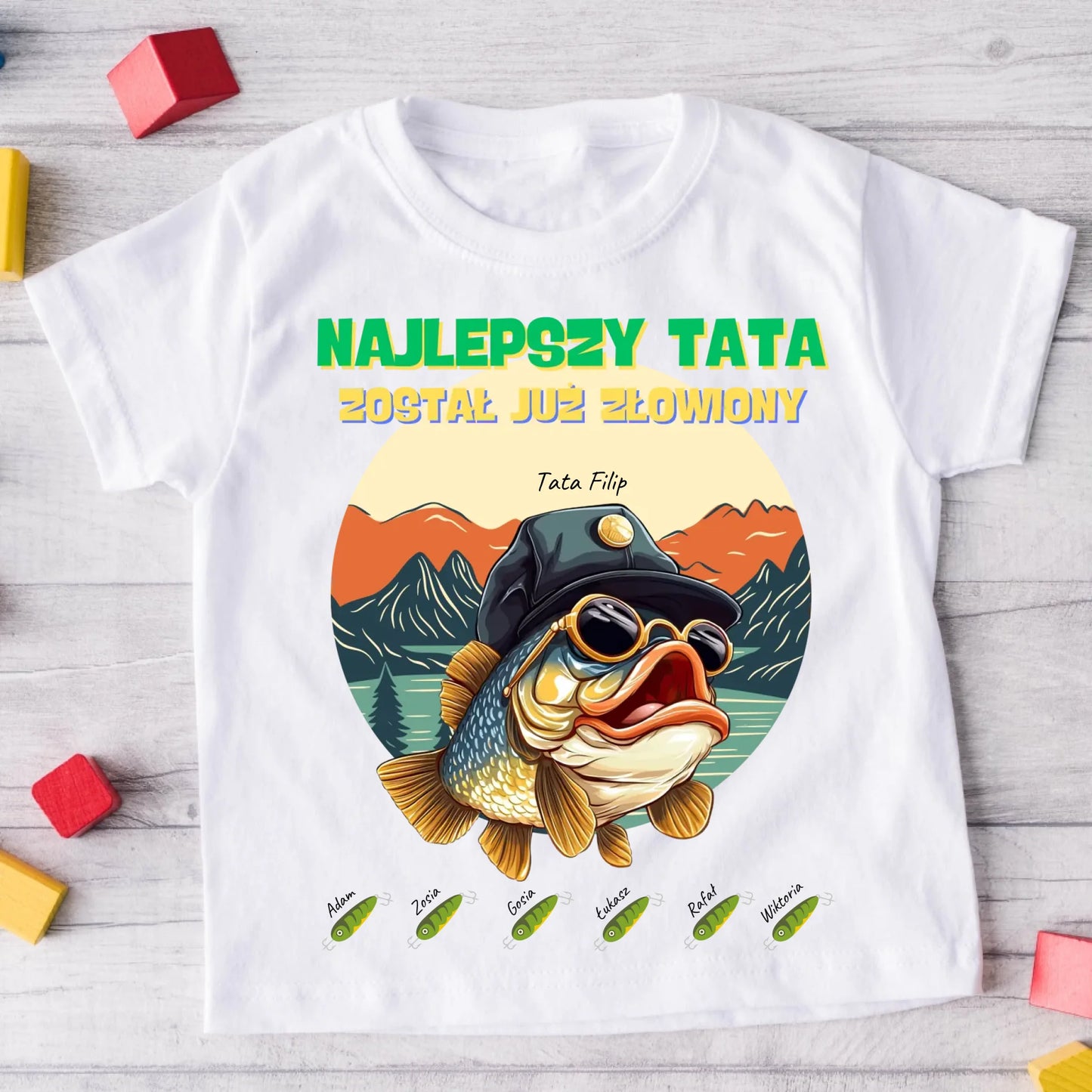 Koszulka ze wzorem tata i 1-6 dzieci - Personalizowana (rodzinna) #4233