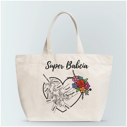 Torba personalizowana dla babci SUPER BABCIA | rodzinny motyw z personalizacją imion #889