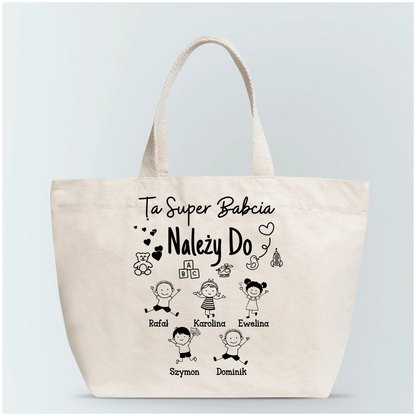 Torba personalizowana dla babci TA SUPER BABCIA NALEŻY DO | rodzinny motyw z personalizacją imion #822