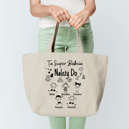 Torba personalizowana dla babci TA SUPER BABCIA NALEŻY DO | rodzinny motyw z personalizacją imion #822