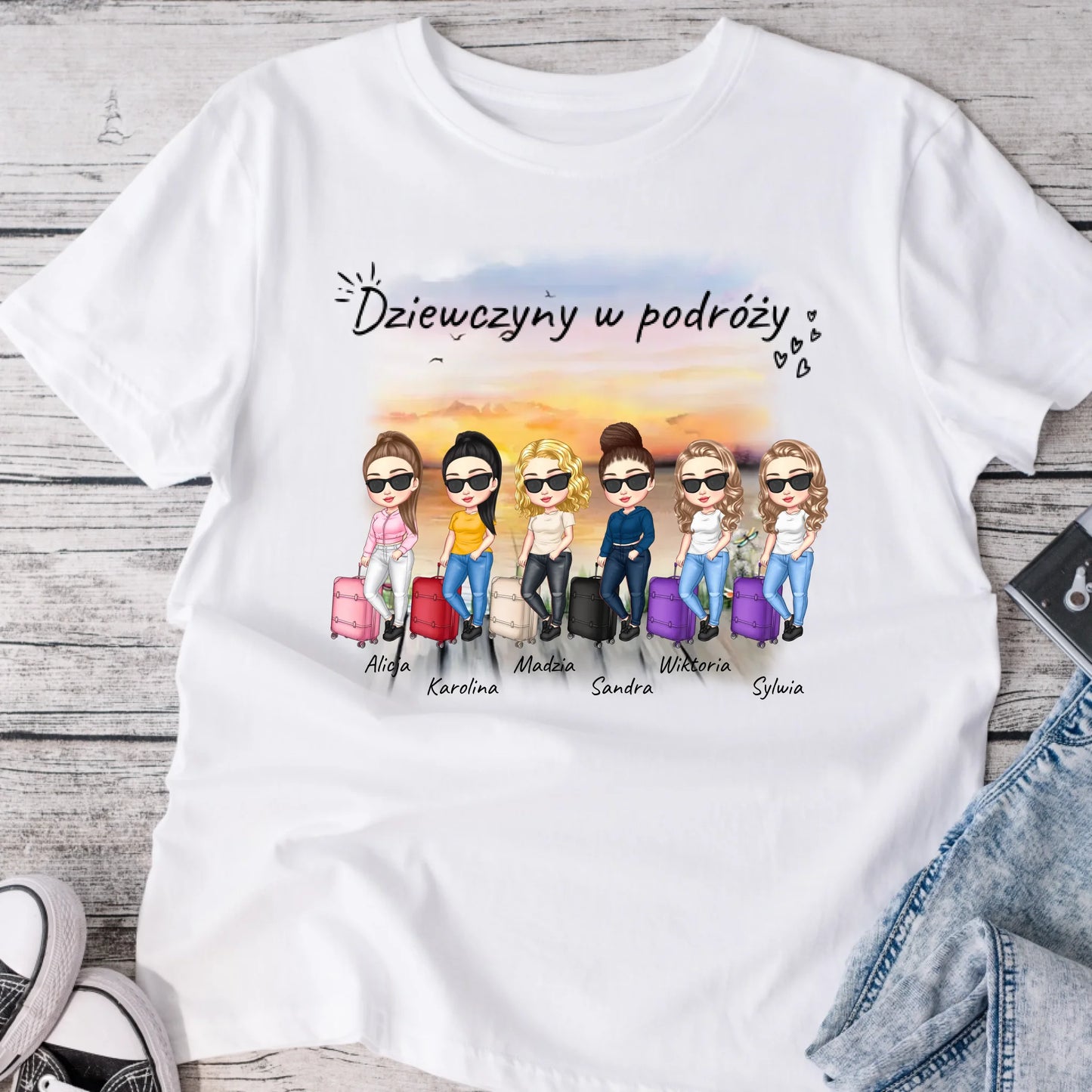 Koszulka personalizowana dla przyjaciółek DZIEWCZYNY W PODRÓŻY | wakacyjny motyw z podróżą #42