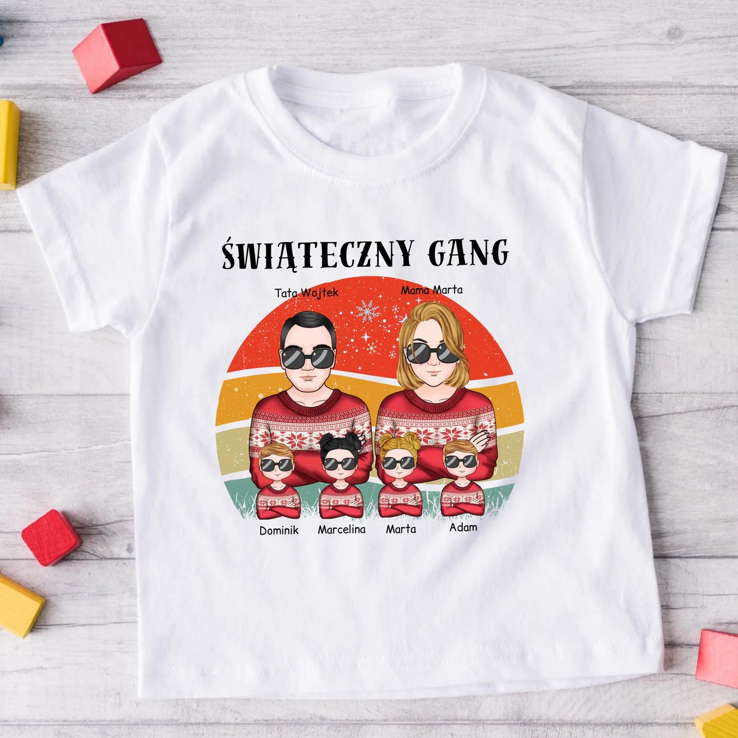Świąteczna koszulka personalizowana dla rodziny ŚWIĄTECZNY GANG | rodzinny motyw retro #80092