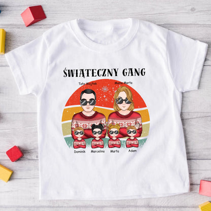 Świąteczna koszulka personalizowana dla rodziny ŚWIĄTECZNY GANG | rodzinny motyw retro #80092