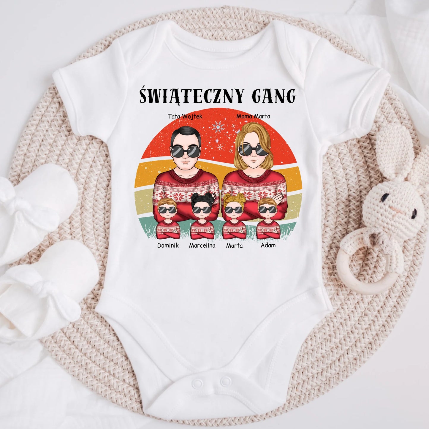 Świąteczna koszulka personalizowana dla rodziny ŚWIĄTECZNY GANG | rodzinny motyw retro #80092