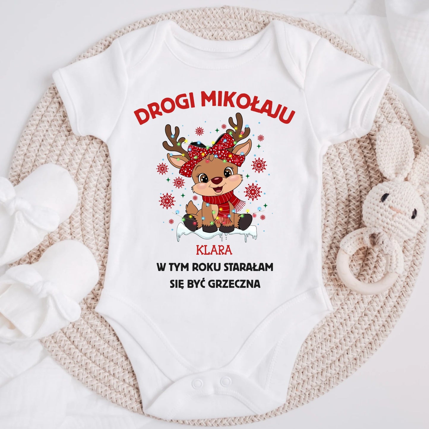 Świąteczna koszulka personalizowana dla dziecka DROGI MIKOŁAJU W TYM ROKU STARAŁAM SIĘ BYĆ GRZECZNA | z personalizacją imienia #2402