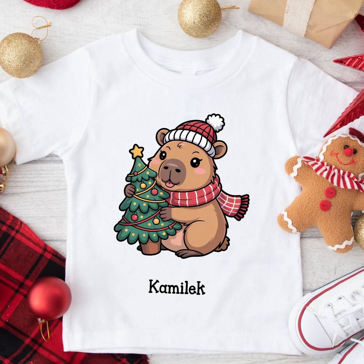 Świąteczna koszulka personalizowana dla dziecka | motyw z kapibarą #9482