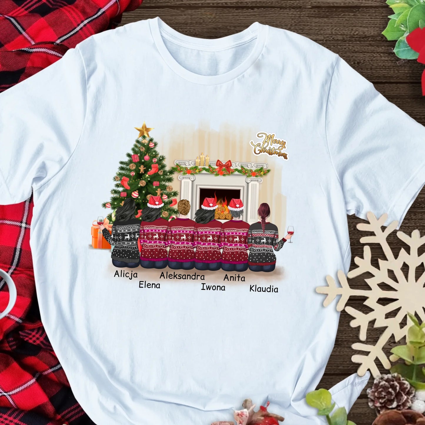 Świąteczna koszulka personalizowana dla przyjaciółek MERRY CHRISTMAS | motyw z kominkiem #10