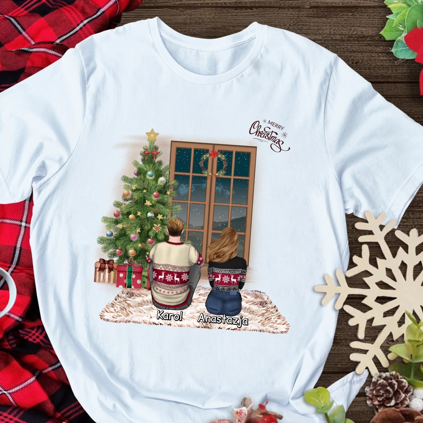 Świąteczna koszulka personalizowana dla par MERRY CHRISTMAS | motyw z choinką #2