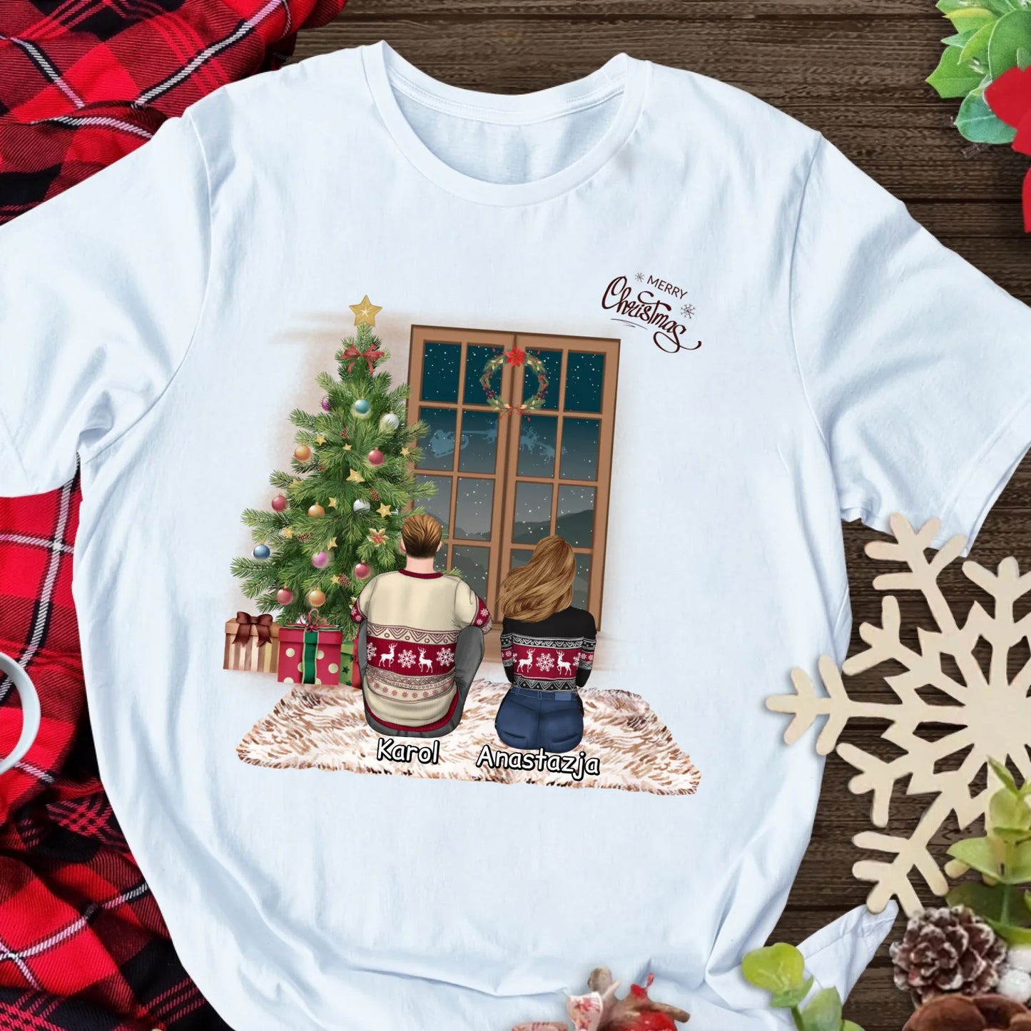 Świąteczna koszulka personalizowana dla par MERRY CHRISTMAS | motyw z choinką #2