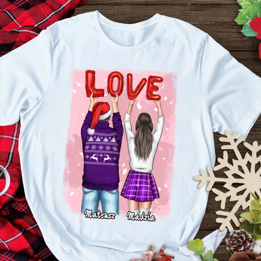 Świąteczna koszulka personalizowana dla par LOVE | z personalizacją imion #1