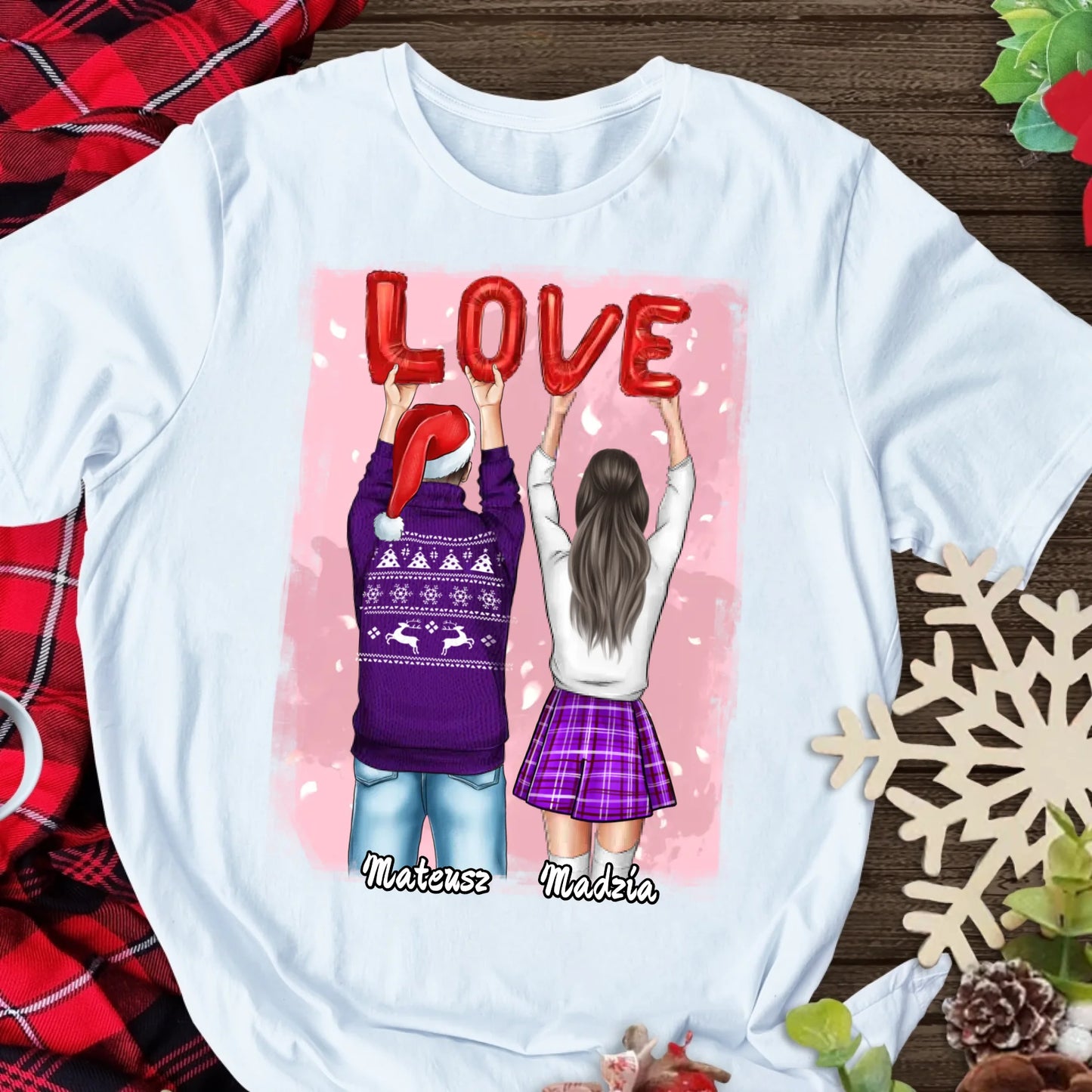 Świąteczna koszulka personalizowana dla par LOVE | z personalizacją imion #1