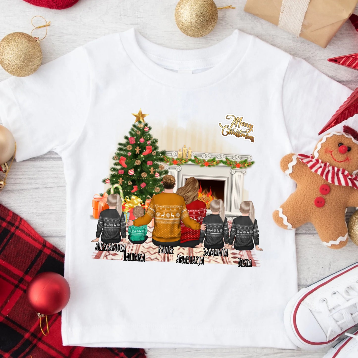 Świąteczna koszulka personalizowana dla rodziny MERRY CHRISTMAS | motyw z choinką #124