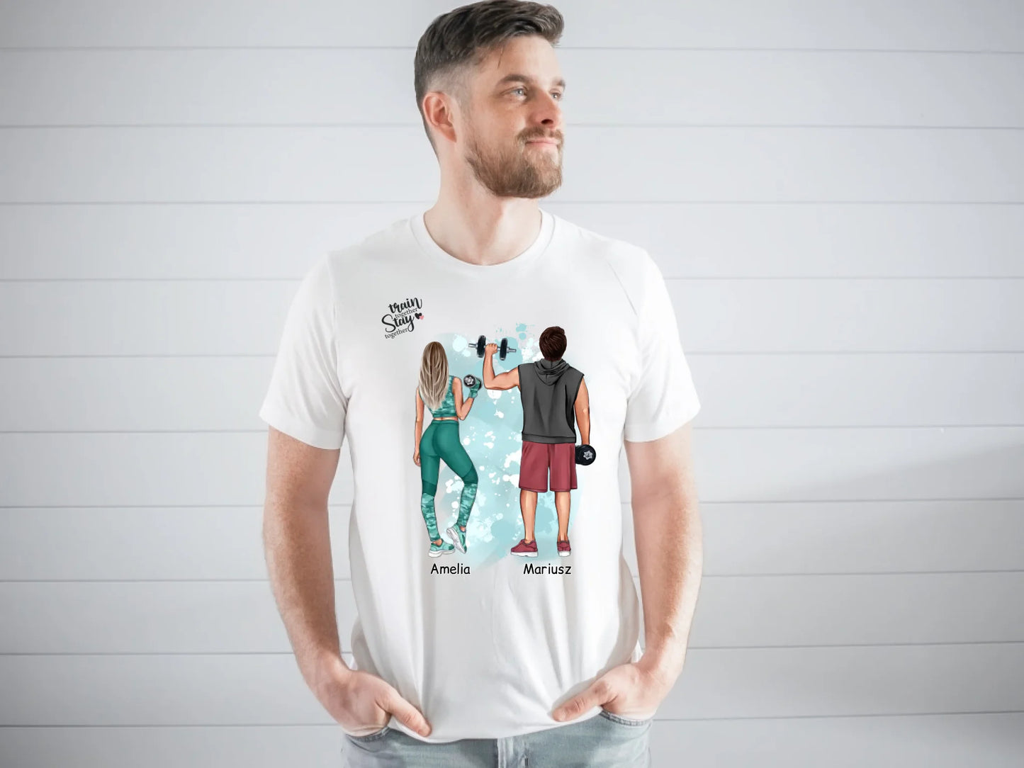 Koszulka personalizowana dla par TRAIN TOGETHER STAY TOGETHER | sportowy motyw #P43