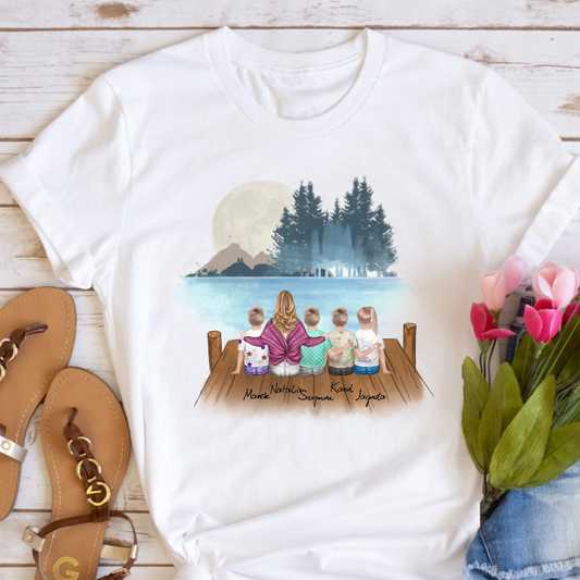Koszulka z nadrukiem - mama + max. 4 dzieci | razem nad jeziorem w lesie