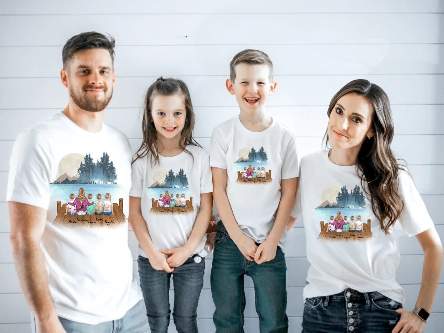 Koszulka z nadrukiem - mama + max. 4 dzieci | razem nad jeziorem w lesie