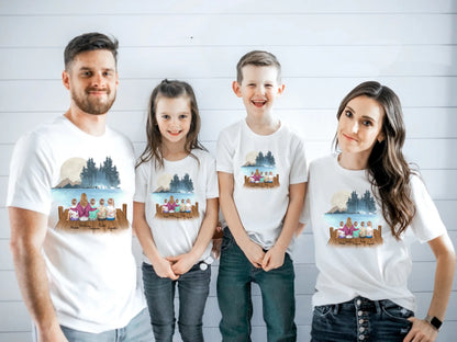 Koszulka z nadrukiem - mama + max. 4 dzieci | razem nad jeziorem w lesie