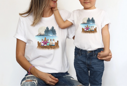 Koszulka z nadrukiem - mama + max. 4 dzieci | razem nad jeziorem w lesie