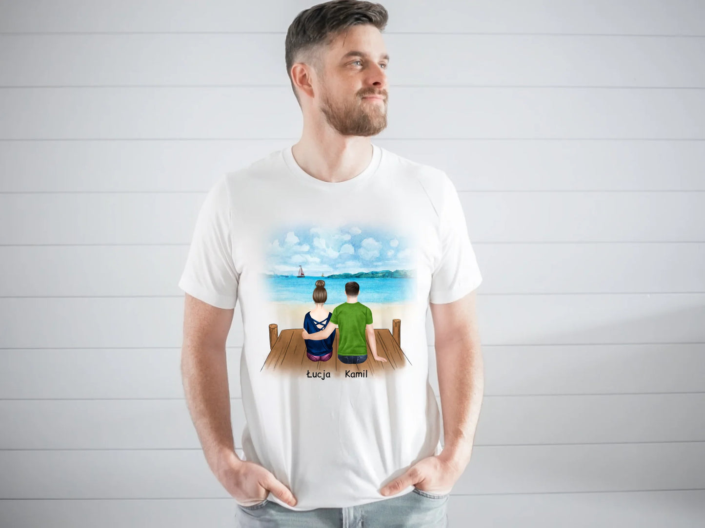 Koszulka personalizowana dla par | motyw z parą na pomoście #P56