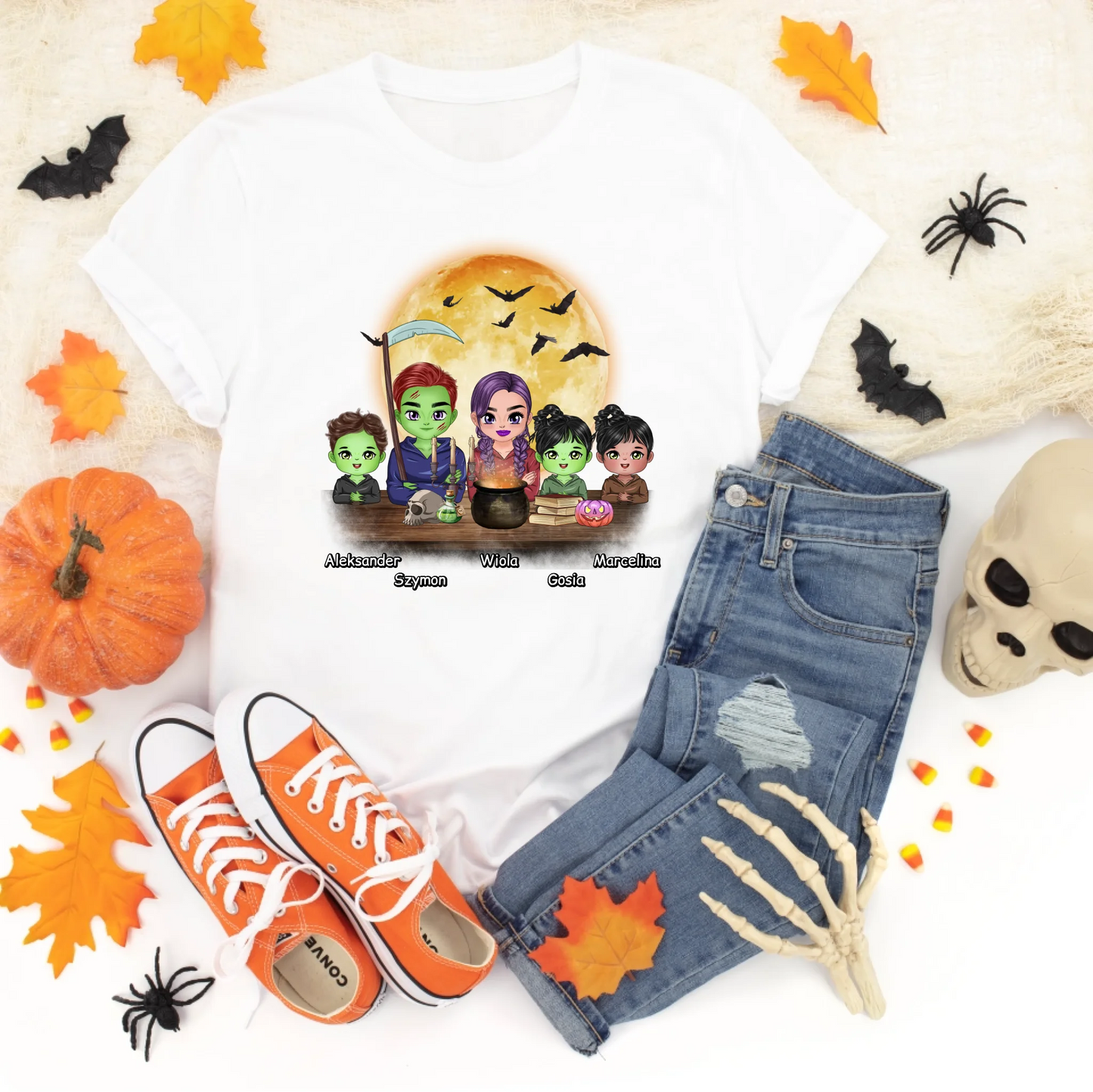 Halloweenowa koszulka personalizowana rodzinna | motyw z kreskówkowymi potworami #1