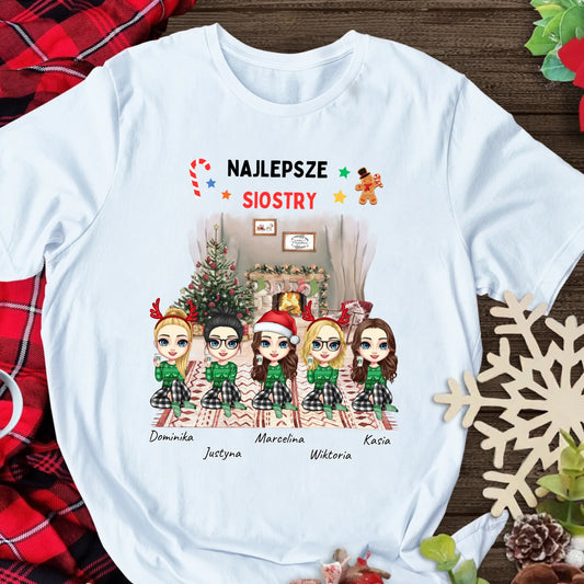 Świąteczna koszulka personalizowana dla sióstr NAJLEPSZE SIOSTRY | motyw z kominkiem #21