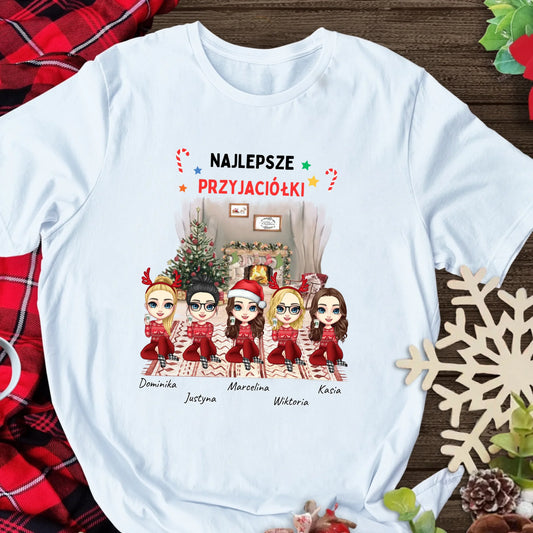 Świąteczna koszulka personalizowana dla przyjaciółek NAJLEPSZE PRZYJACIÓŁKI | motyw z kominkiem #17