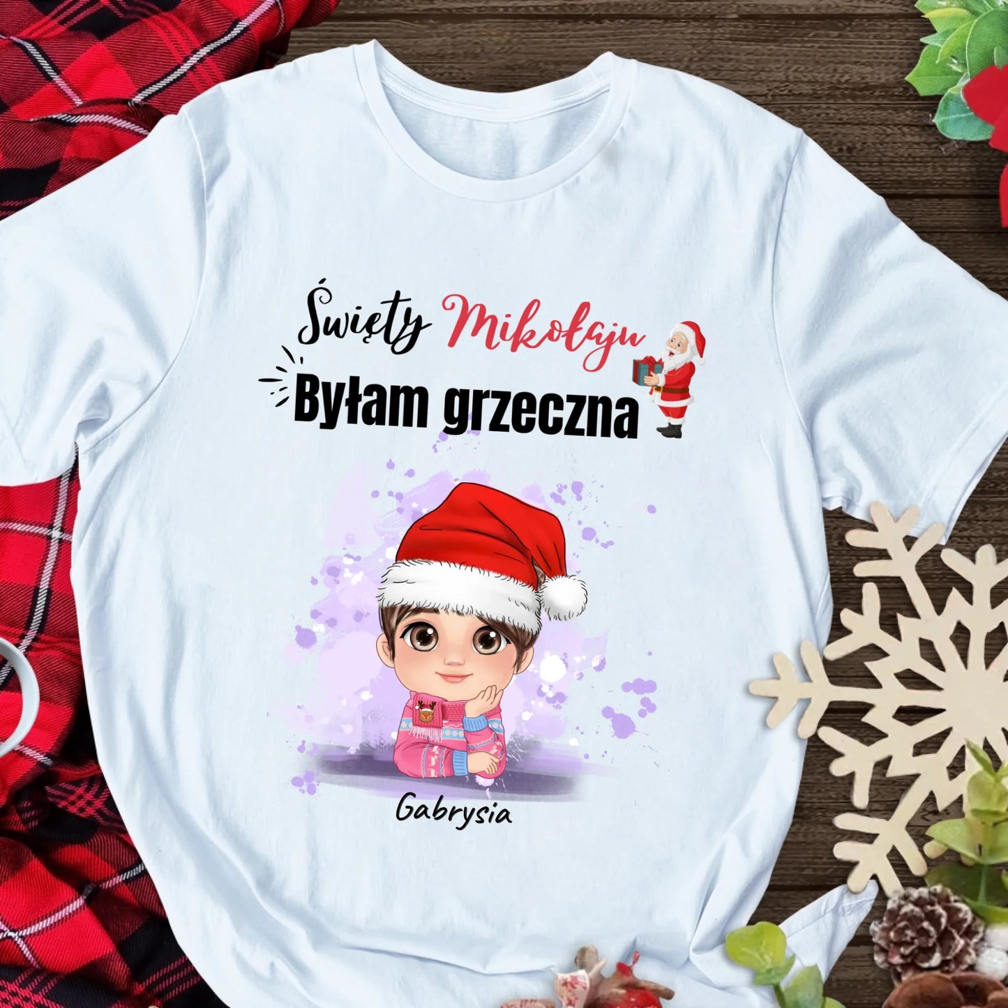 Świąteczna koszulka personalizowana ŚWIĘTY MIKOŁAJU BYŁAM GRZECZNA | zabawny motyw bożonarodzeniowy #2
