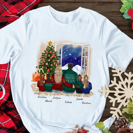 Świąteczna koszulka personalizowana dla rodziny | motyw z wypatrywaniem pierwszej gwiazdki #224