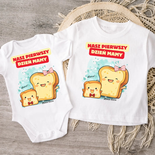 Koszulka personalizowana NASZ PIERWSZY DZIEŃ MAMY | motyw z uroczymi tostami #7919