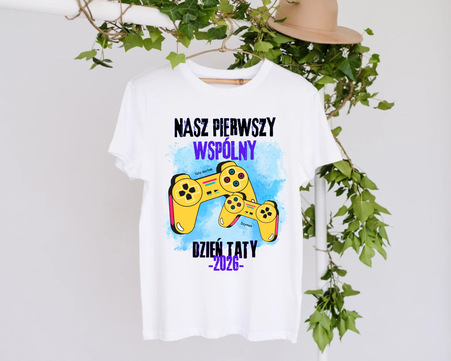Koszulka personalizowana dla taty i dziecka NASZ PIERWSZY WSPÓLNY | motyw z padami do gier #7912