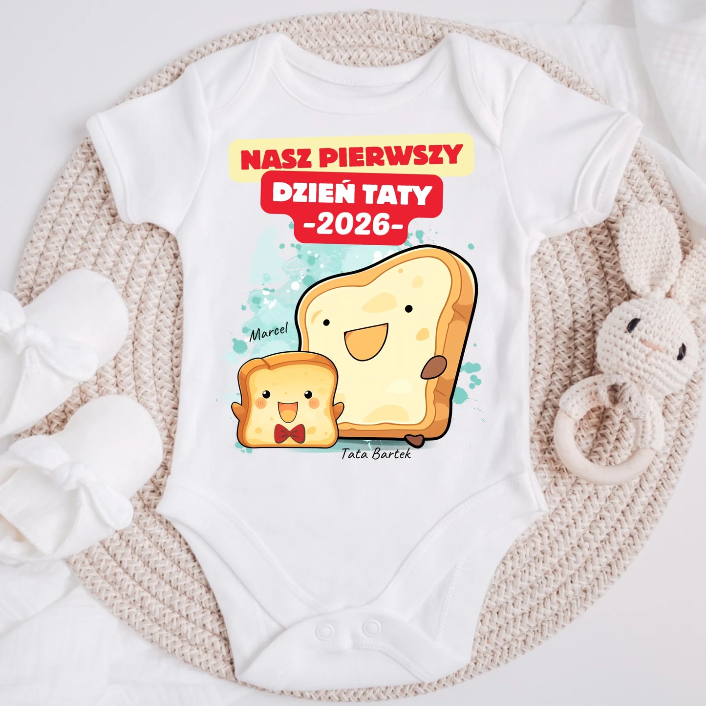 Koszulka personalizowana rodzinna NASZ PIERWSZY DZIEŃ TATY | motyw z tostami #7512