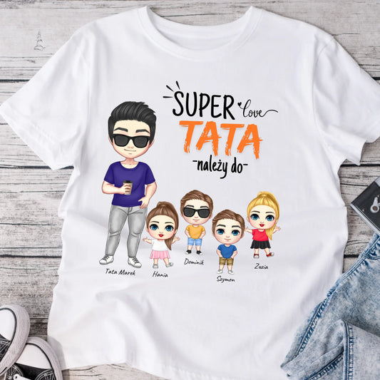 Koszulka personalizowana dla taty i dzieci SUPER LOVE TATA | z personalizacją imion #7522