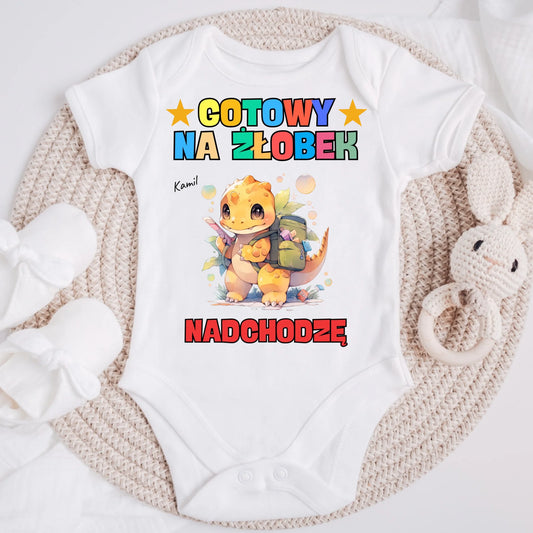 Body personalizowane dla malucha GOTOWY NA ŻŁOBEK, NADCHODZĘ | motyw z dinozaurem #8512
