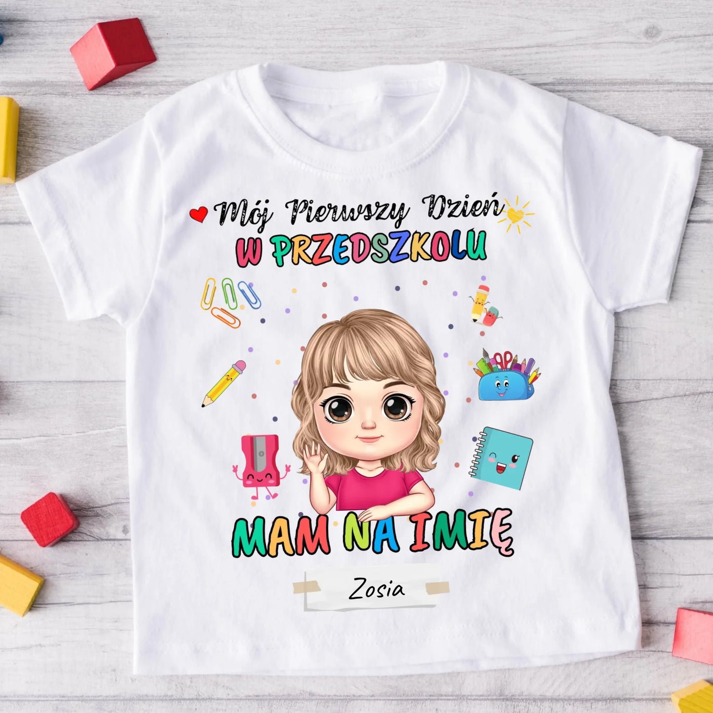 Koszulka personalizowana dla przedszkolaka PIERWSZY DZIEŃ W PRZEDSZKOLU MAM NA IMIĘ | z personalizacją imienia #2179