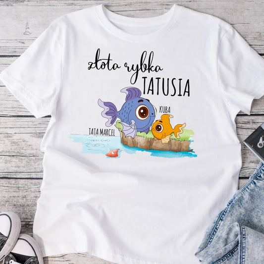 Koszulka personalizowana dla taty i dziecka ZŁOTA RYBKA TATUSIA | motyw z rybkami na wyspie #224