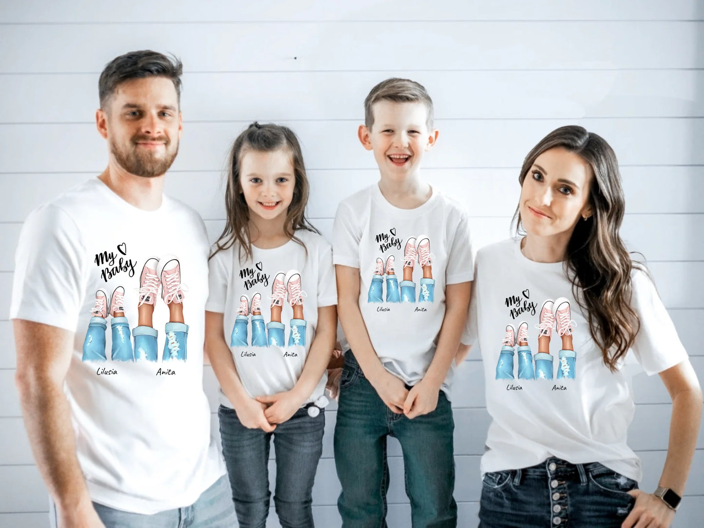 Koszulka personalizowana dla mamy i dziecka MY BABY | motyw z nogami w dżinsach #P23