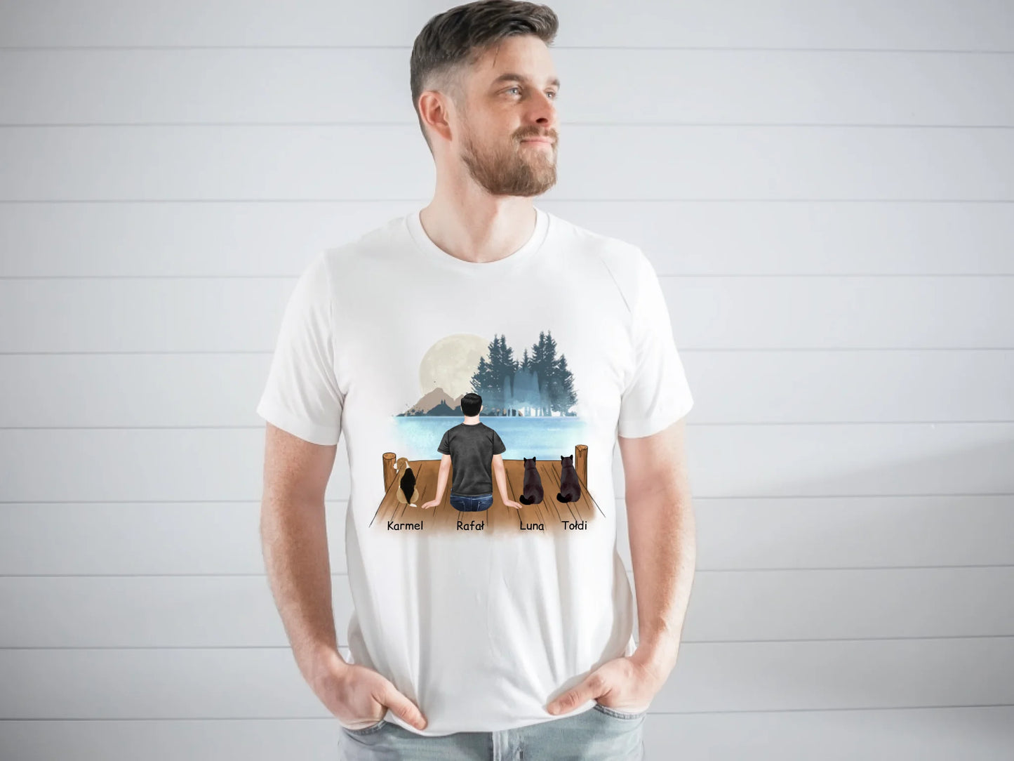 Koszulka męska personalizowana z kotami | motyw z jeziorem #P51