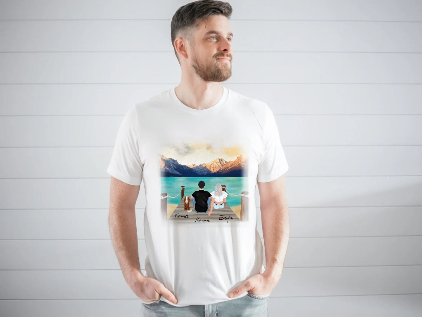 Koszulka personalizowana dla pary z psem | motyw z górami #P49