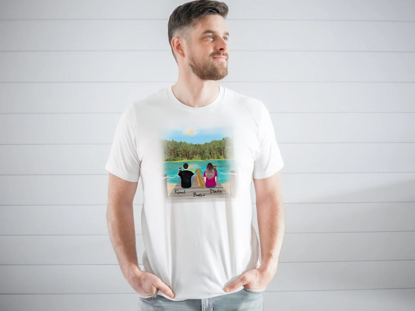 Koszulka personalizowana dla rodziny z psem | motyw z jeziorem #P55