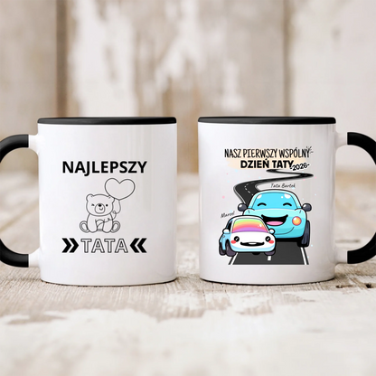 Kubek personalizowany dla taty i dziecka NASZ PIERWSZY WSPÓLNY DZIEŃ TATY | motyw z samochodami #51461