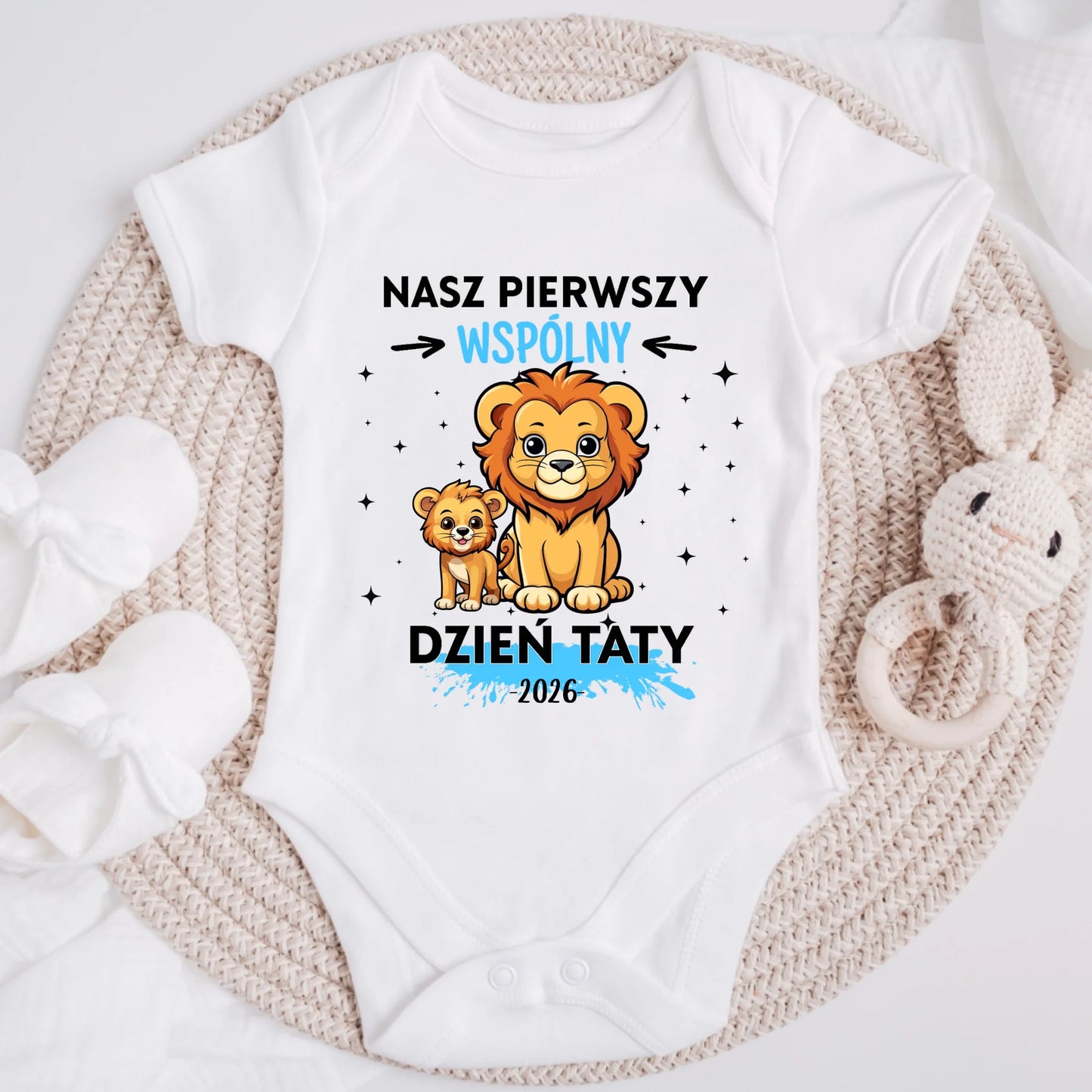 Koszulka personalizowana dla taty i dziecka NASZ PIERWSZY WSPÓLNY | motyw z lwem i lwiątkiem #7942