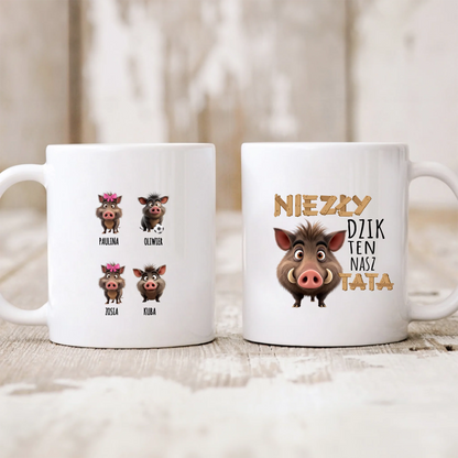 Kubek dla taty + 1-8 dzieci - NIEZŁY DZIK TEN NASZ TATA - prezent na dzień taty #D29