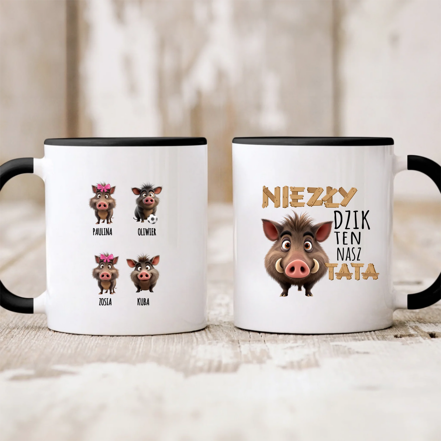 Kubek dla taty + 1-8 dzieci - NIEZŁY DZIK TEN NASZ TATA - prezent na dzień taty #D29