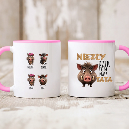 Kubek dla taty + 1-8 dzieci - NIEZŁY DZIK TEN NASZ TATA - prezent na dzień taty #D29