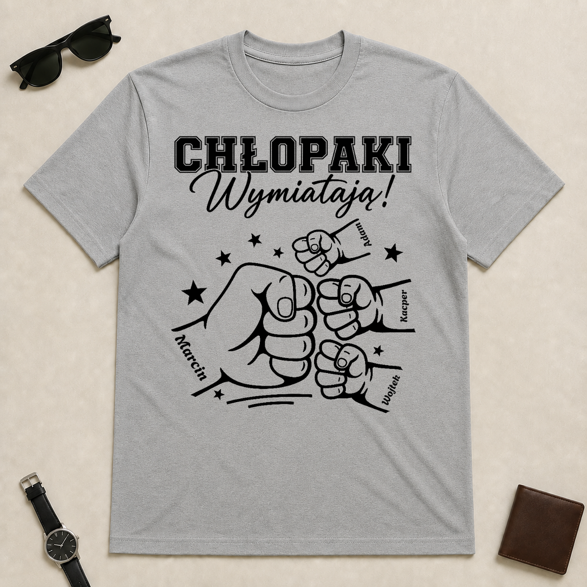 Koszulka na dzień chłopaka - "chłopaki wymiatają" - Personalizowana #92214 — szara koszulka męska [gray-men-20260905]