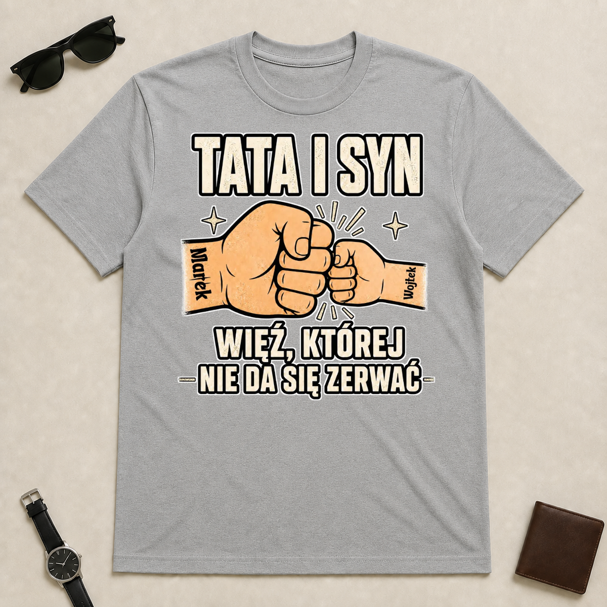 Koszulka na dzień chłopaka - "Tata i Syn/Córka" - Personalizowana #79221 — szara koszulka męska [gray-men-20260905]