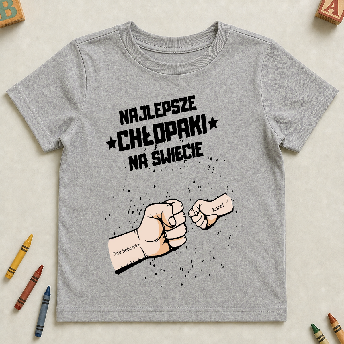 Koszulka personalizowana dla chłopaków NAJLEPSZE CHŁOPAKI | motyw z pięściami #14214 — mockup cmton67dk2llzqy2jidfn03wv