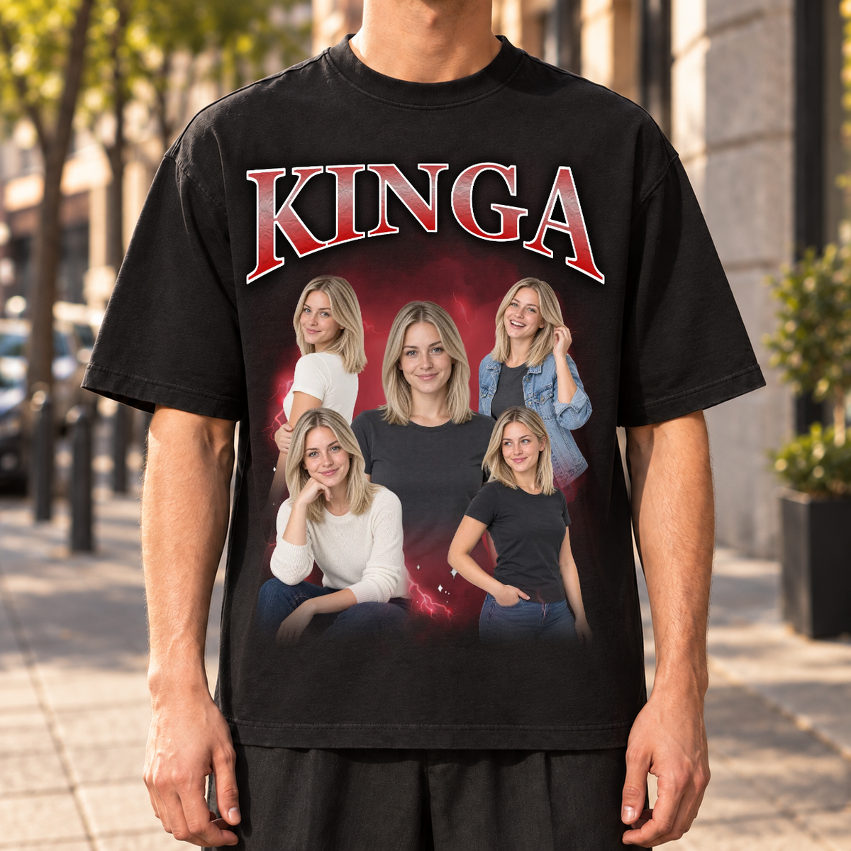 Męska czarna koszulka Bootleg – mockup streetwear, zbliżenie nadruku