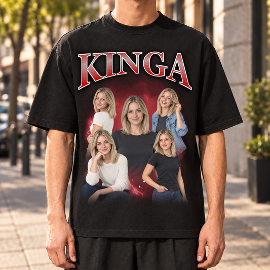 Męska czarna koszulka Bootleg – mockup streetwear, zbliżenie nadruku