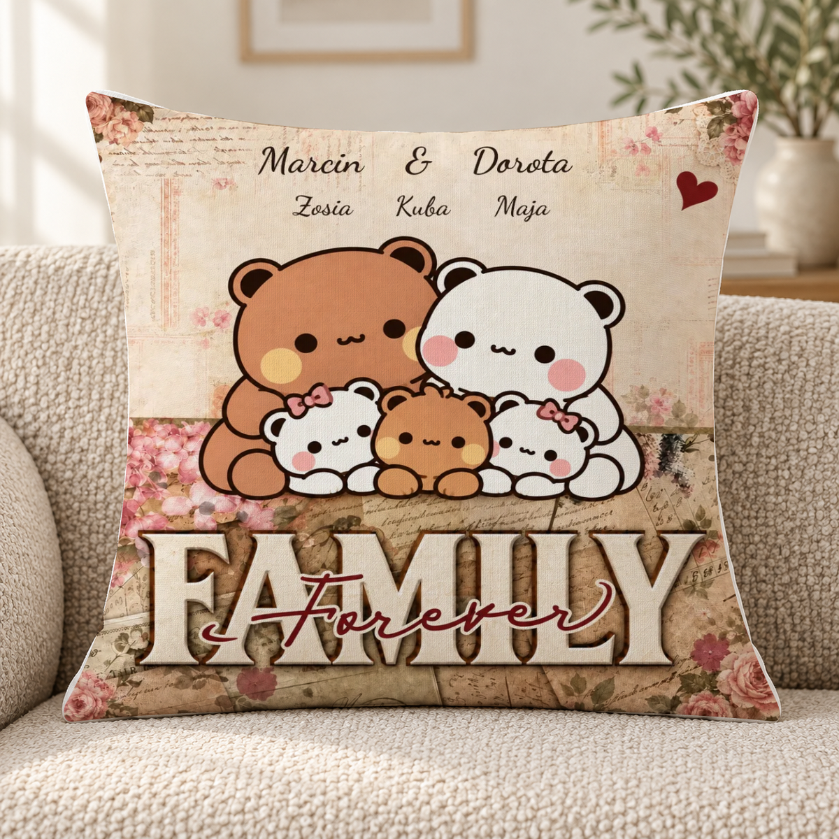 Poduszka personalizowana dla rodziny z misiami #374837 — mockup cmue9wrbb0002ny0hiuev9c8o