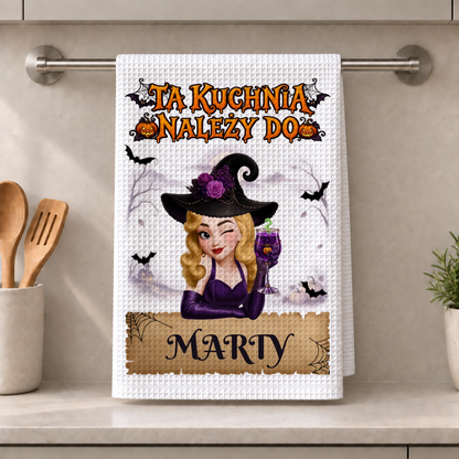Ręcznik kuchenny (ściereczka) - ta kuchnia należy do - Personalizowany Prezent na Halloween #500972